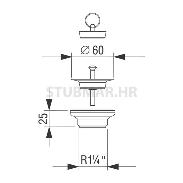 Liv Izljevni ventil fi 60 mm za umivaonik