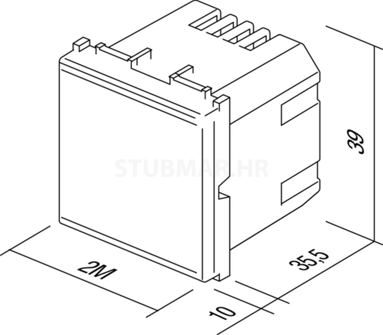 Sklopka regulator osvjetljenja RLC 300W 2M TEM Modul bijela tehnička skica
