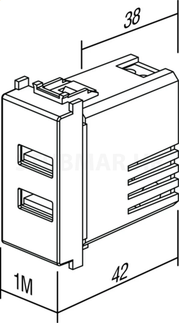 Utičnica USB punjač 1M TEM Modul tehnička skica