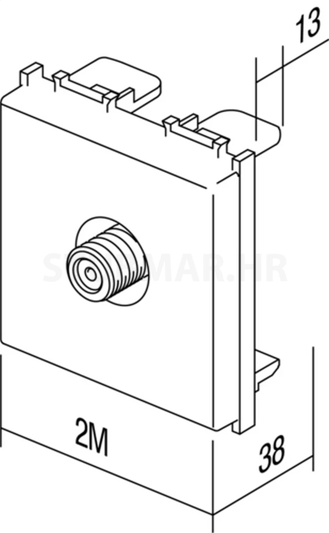 Utičnica TV osnovna TEM Modul 2M tehnička skica