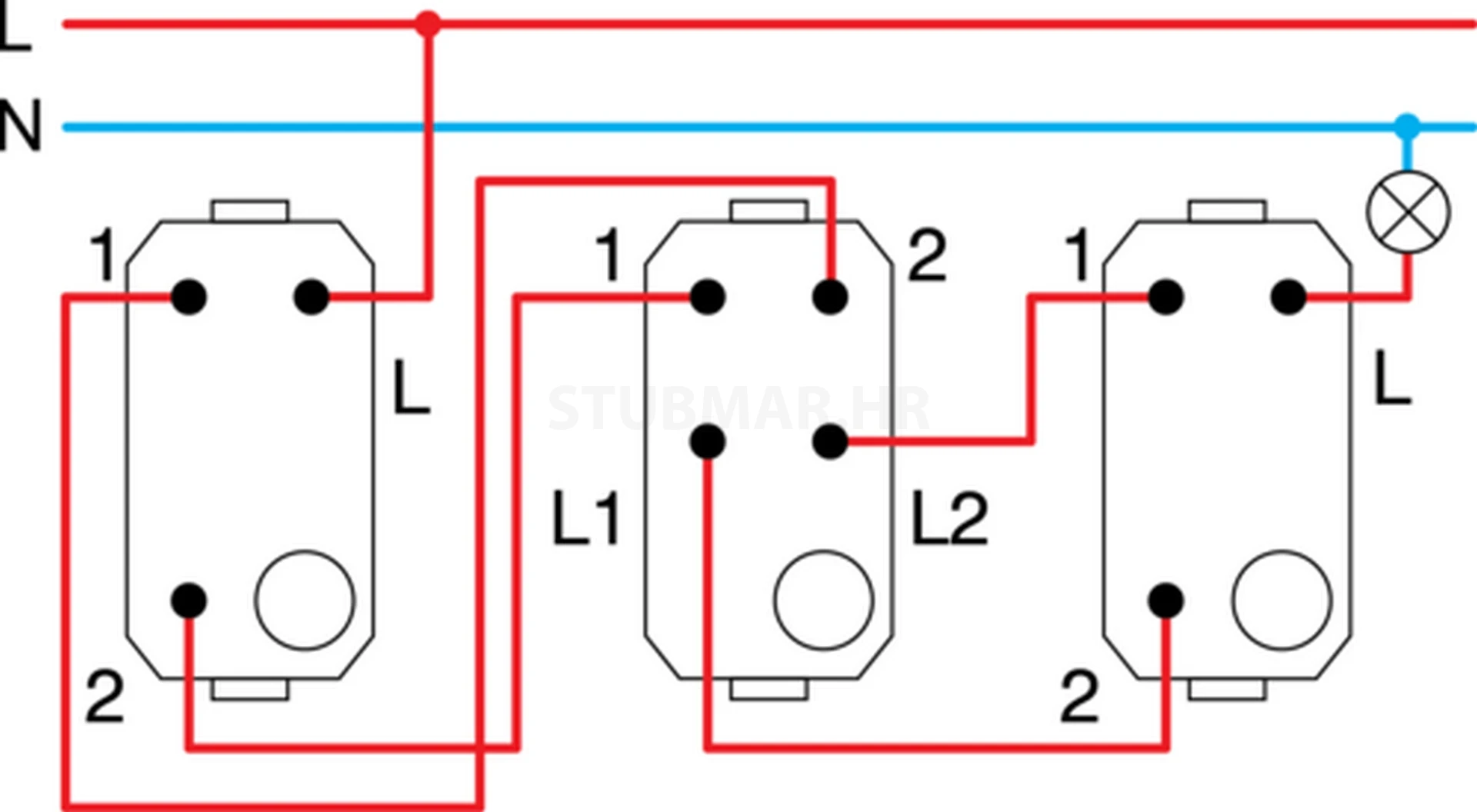 Prekidač križni 1M TEM Modul 16A spajanje