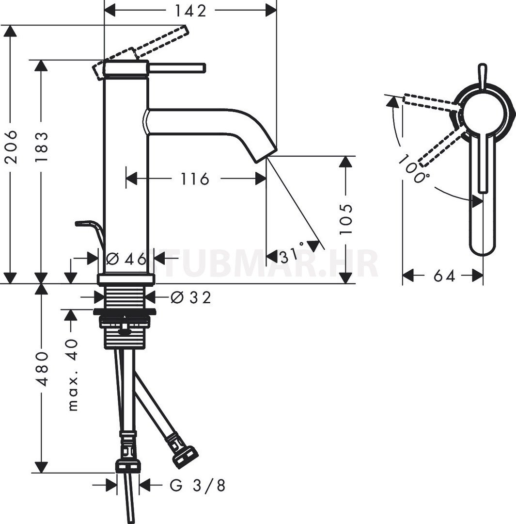 Tecturis S slavina za umivaonik 110, crna mat 73314670