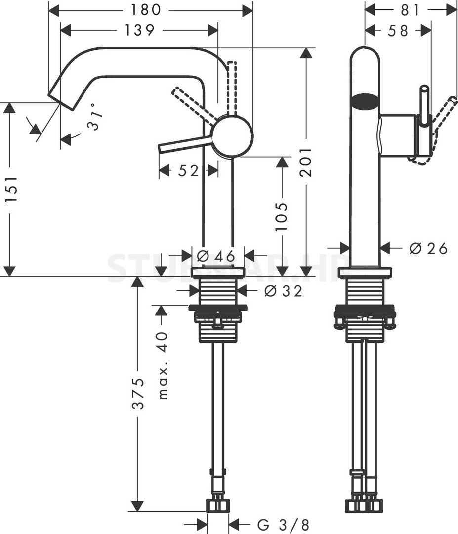 Tecturis S slavina za umivaonik 150, crna mat 73340670
