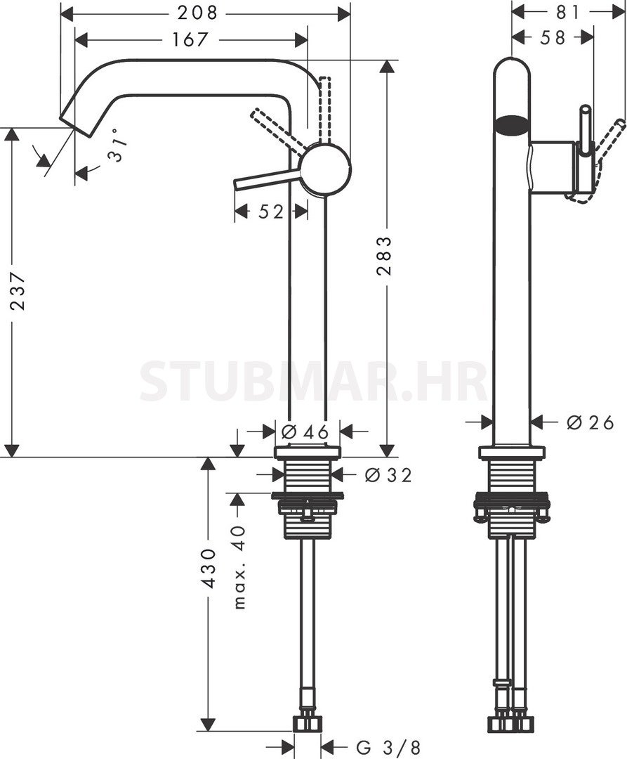 Tecturis S slavina za umivaonik 240, crna mat 73370670
