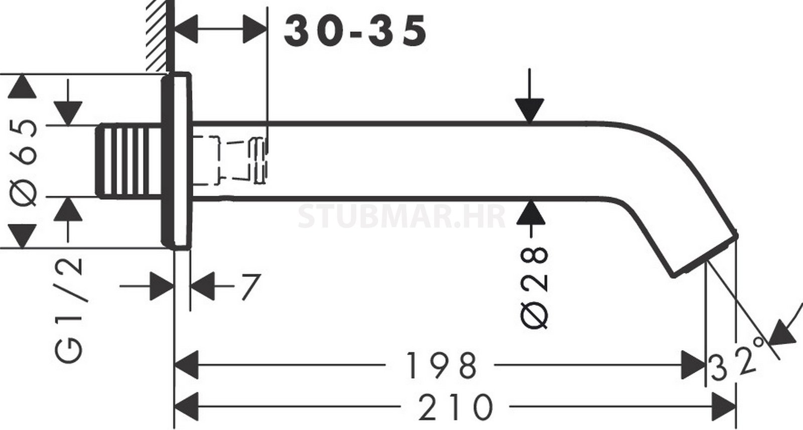 Tecturis S izljev za kadu, bijela mat 73411700